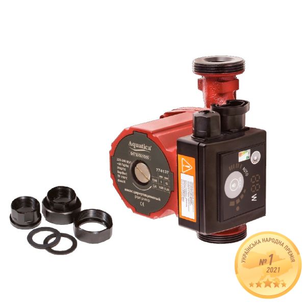 Насос циркуляційний енергозберігаючий 5-45Вт Hmax 6м Qmax 50л/хв 1" 130мм + гайки 1" AQUATICA (774137)