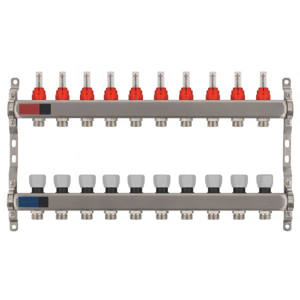 Колектор Standard 1" - 3/4" на 10 виходів в зборі для теплої підлоги