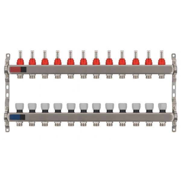 Колектор Standard 1" - 3/4" на 12 виходів в зборі для теплої підлоги