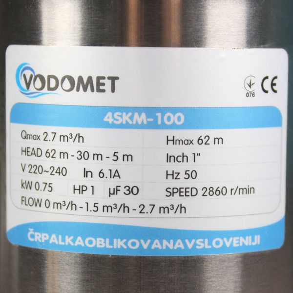 Вихровий насос VODOMET 4SKM 100-0,75kW для свердловини