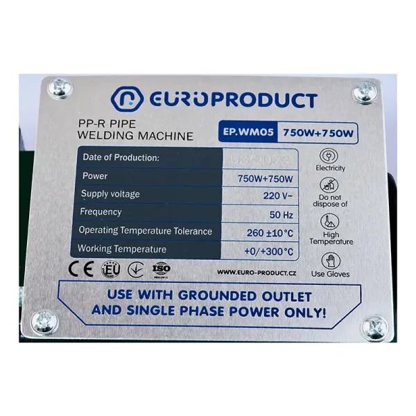 Паяльник Europroduct EP.WM05 для PPR труб (плоскі насадки) 20/40mm