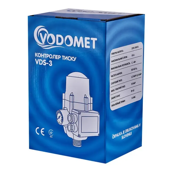 Електронне реле тиску з захистом від сухого ходу VODOMET VDS-3 кутовий