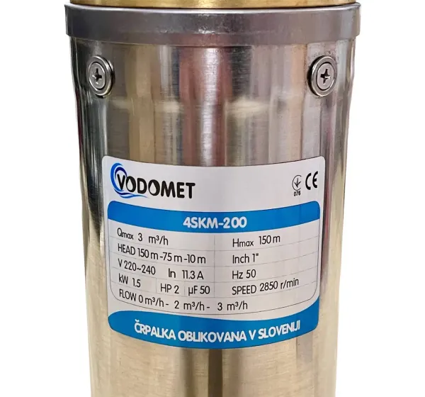 Насос VODOMET 4SKM-200 Н=150М, Q=3кбМ, P=1,5кВт, (10м кабеля)  Ø100мм вихровий, свердловинний, глибинний