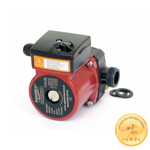 Насос циркуляційний 100Вт Hmax 6м Qmax 75л/хв 1" 130мм (пластик)+гайки " AQUATICA (774130)