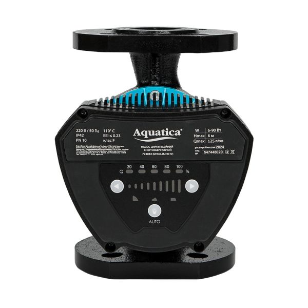 Насос циркуляційний енергозберігаючий фланц 6-90Вт Hmax 6м Qmax 125л/хв DN40 220мм + зворотний флан AQUATICA GPA40-6F/220 IV (774082)