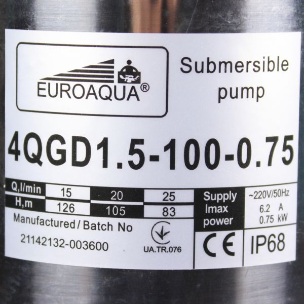 Шнековый насос Euroaqua 4 QGD 1,5-100-0,75kW для скважины