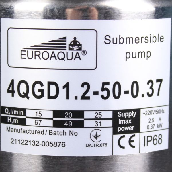 Шнековый насос Euroaqua 4 QGD 1,2-50-0,37kW для скважины