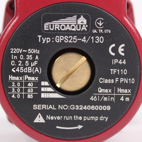 Циркуляційний насос Euroaqua GPS 25-4/130 з гайками для системи опалення
