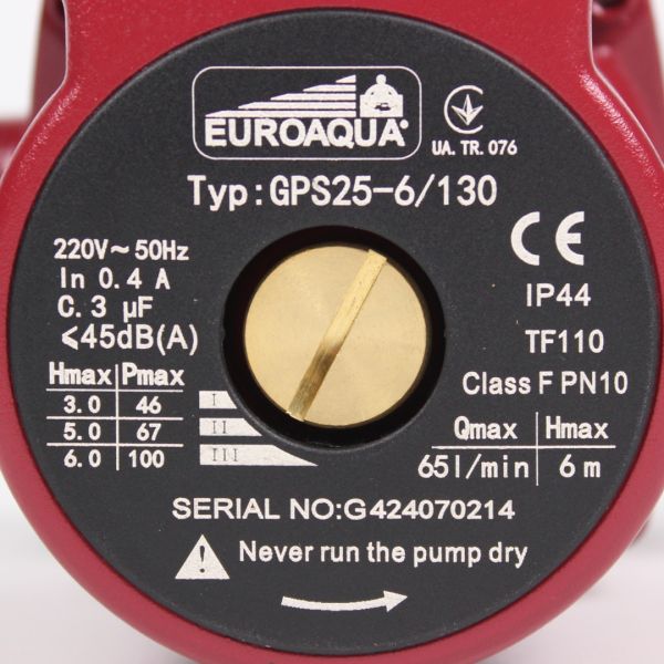 Циркуляційний насос Euroaqua GPS 25-6/130 з гайками для системи опалення