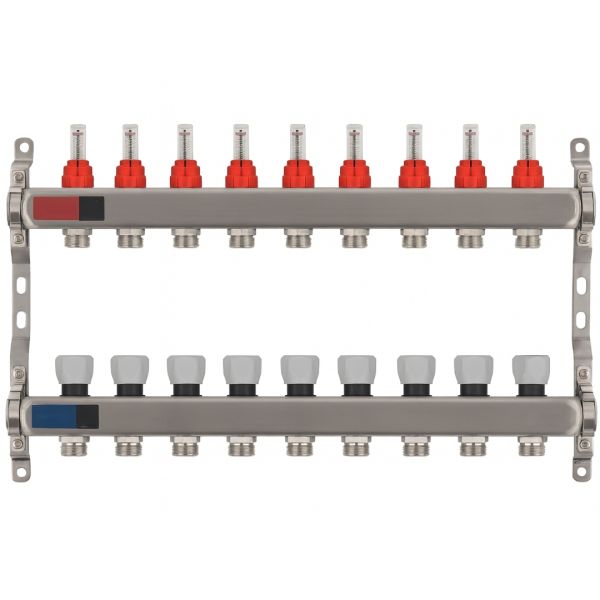 Колектор Standard 1" - 3/4" на 9 виходів в зборі для теплої підлоги