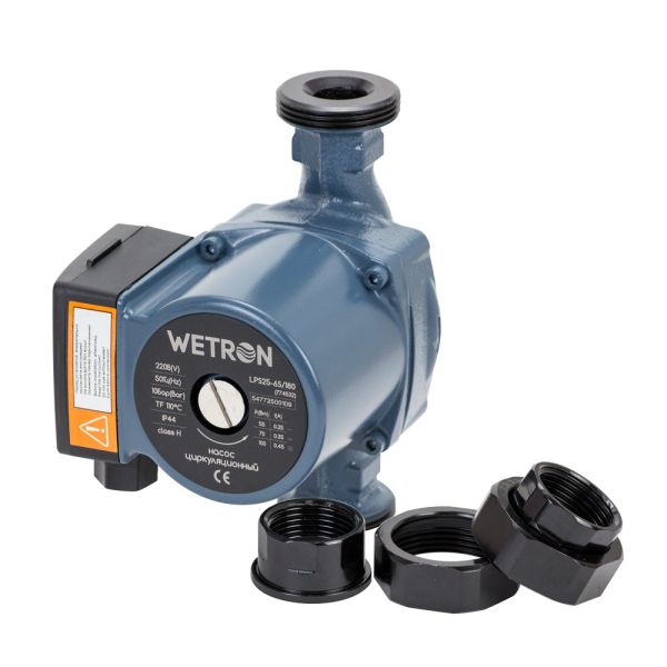 Насос циркуляційний 100Вт Hmax 6м Qmax 75л/хв 1 1/2" 180мм+гайки 1" WETRON (774532)
