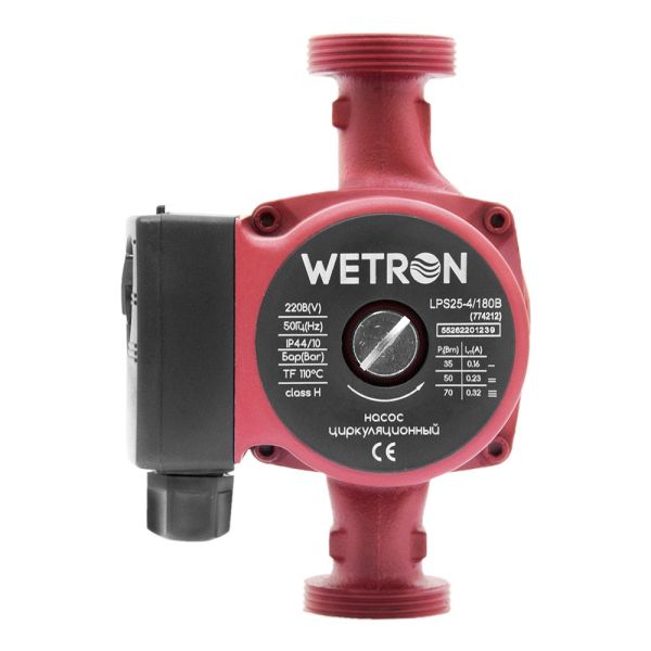 Насос циркуляційний 75Вт Hmax 4м Qmax 40л/хв 1" 180мм бордо+гайки 1" WETRON LР525–4/180В (774212)
