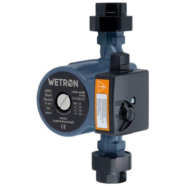 Насос циркуляційний 65Вт Hmax 4м Qmax 63л/хв 1 1/2" 180мм + гайки 1" WETRON (774512)