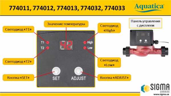 Насос циркуляційний з термодатчиком 100Вт Hmax 6м Qmax 75л/хв 1" 180мм+гайки 1" AQUATICA (774032)
