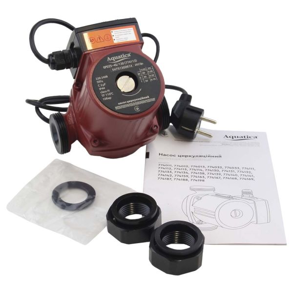 Насос циркуляційний 65Вт Hmax 4м Qmax 63л/хв 1" 130мм+гайки 1" AQUATICA (774113)