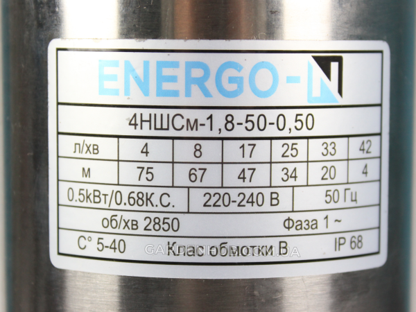 Насос ENERGO-N 4НШСм 1,8-50-0,5kW (10м кабелю) Ø102мм
