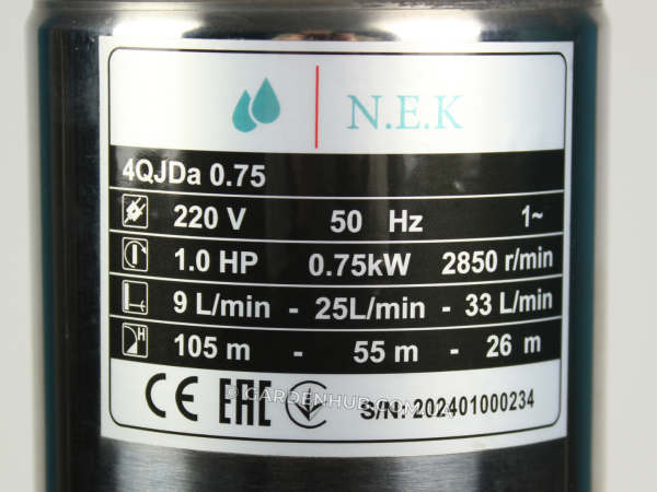 Насос шнековый NEK 4QJDa 0,75kW для скважины, колодца