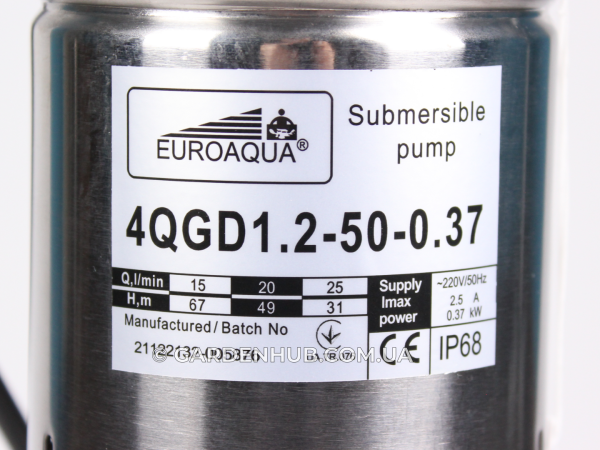 Насос шнековий EUROAQUA 4 QGD 1,2-50-0,37kW для свердловини