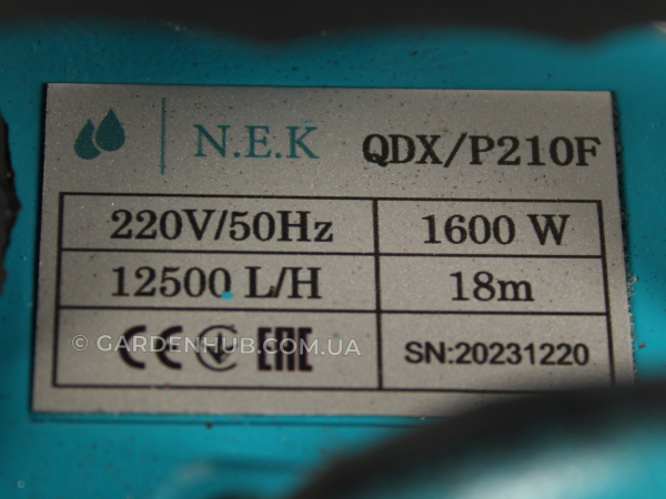 Дренажний насос NEK QDX/P-210 з поплавцем та білим шлангом 20 метрів