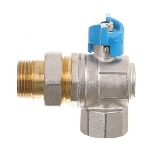 Кульовий кран, кутовий Gross Optimal DN25 1" В-З, американка, синій, для води, ручка