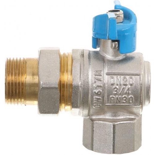Кульовий кран, кутовий Gross Optimal DN20 3/4" В-З, американка, синій, для води, ручка