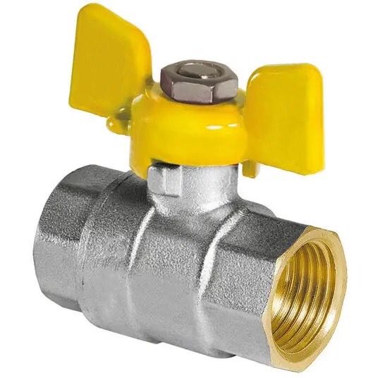 Кульовий кран Gross DN15 1/2" В-В, жовтий, для газу, метелик