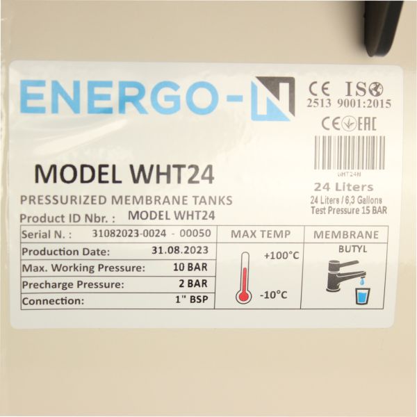 Гідроакумулятор ENERGO-N WHT 24 л, горизонтальний з фіксованою (необслуговуваною) мембраною