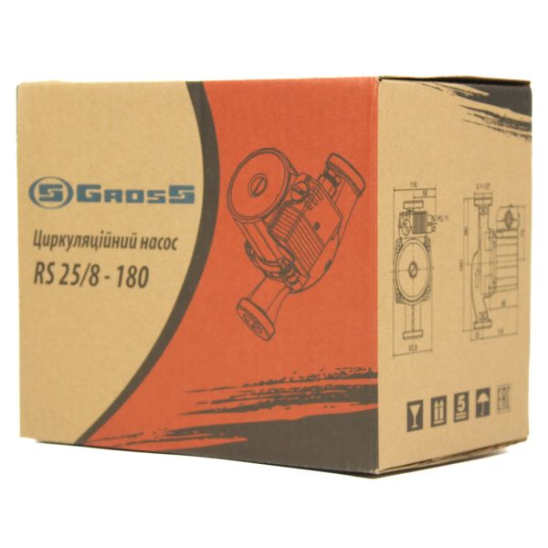 Циркуляційний насос GROSS WRS25/8-180 + гайки 25 для системи опаленння